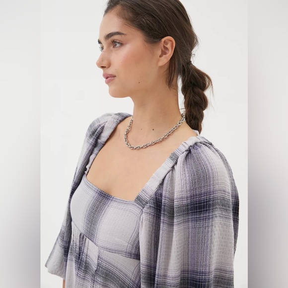 URBAN OUTFITTERS UO Lachlan Flannel Smocked Mini Dress - Picture 2 of 13